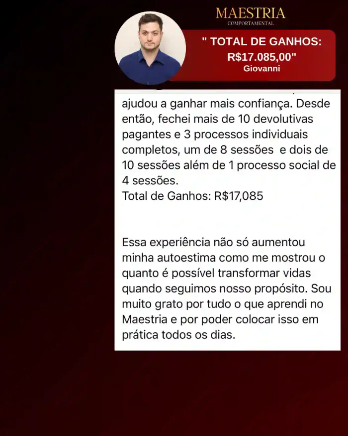 Depoimento de aluno da Maestria Comportamental