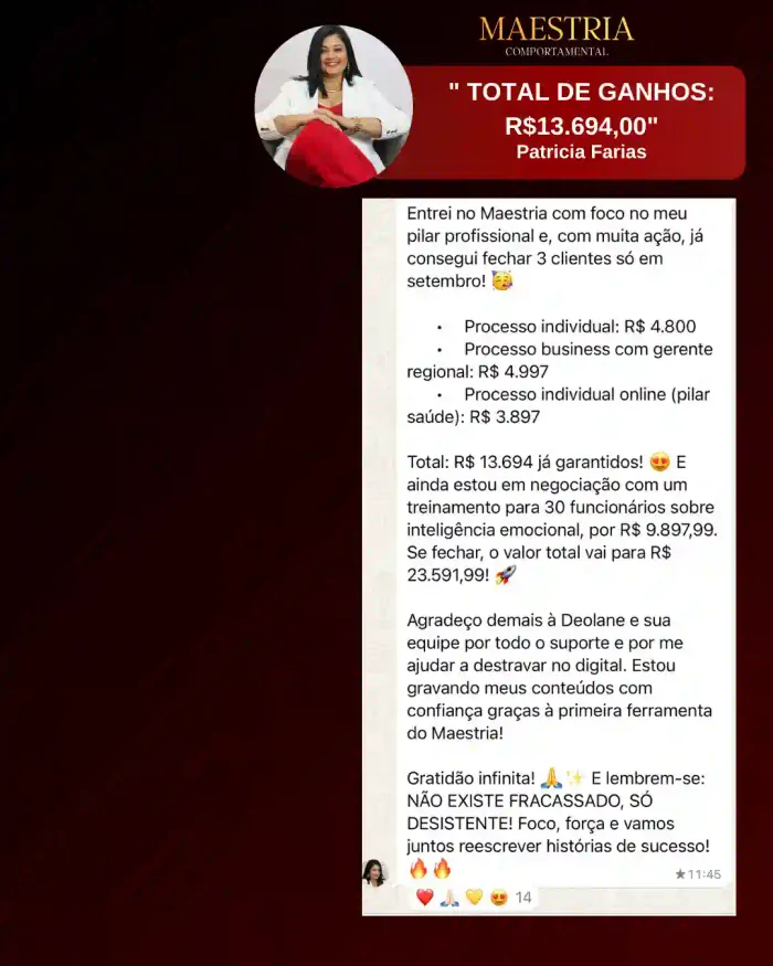 Depoimento de aluno da Maestria Comportamental